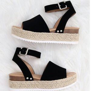 Black Espadrille Platform Sandals Flatforms